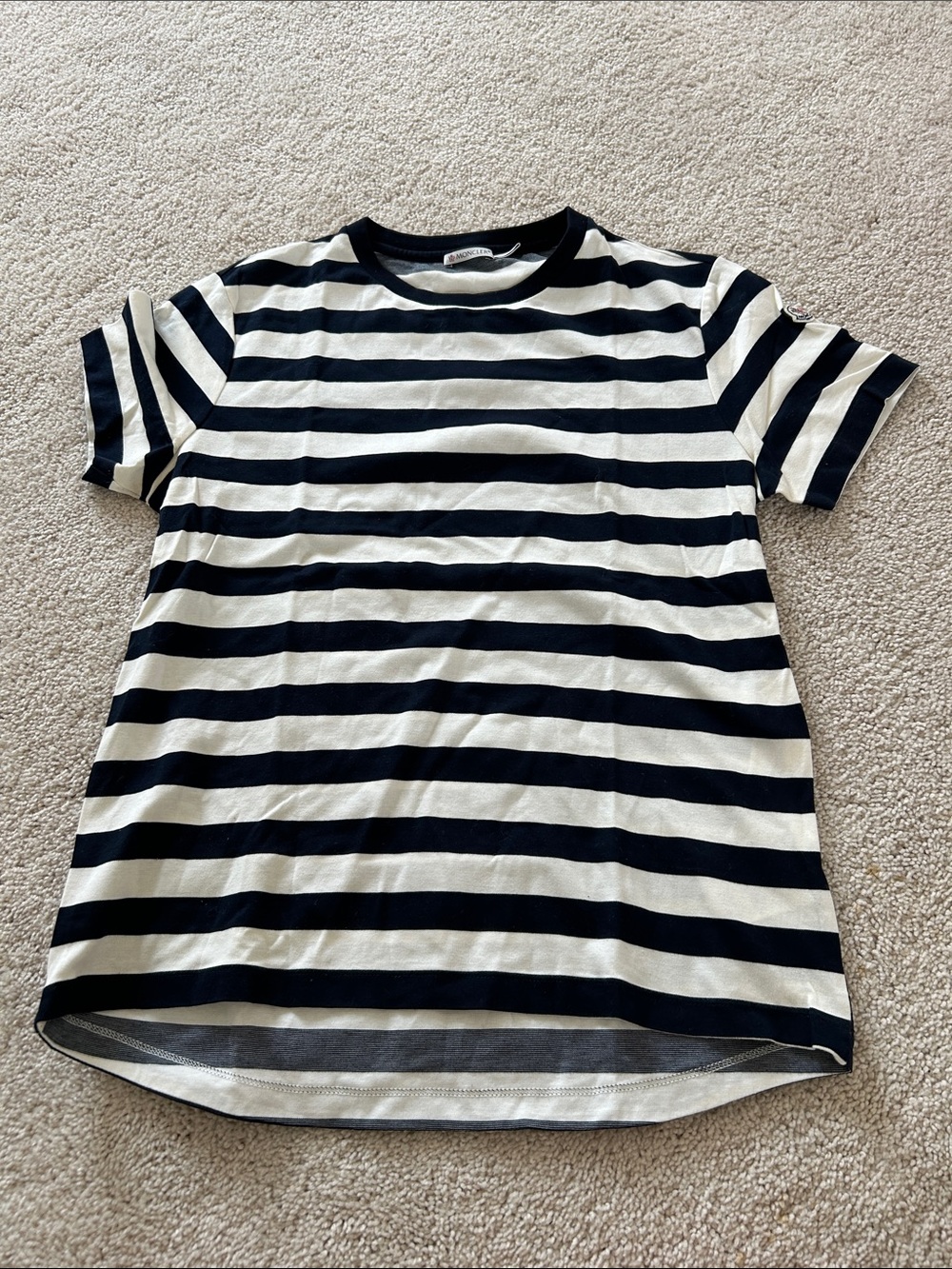 Moncler Navy and White Striped Short Sleeve Tee
